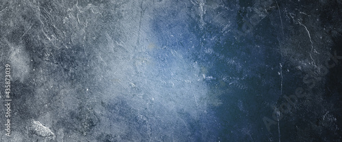Horizontal rusty dark blue grunge texture cement or concrete wall banner  blank background