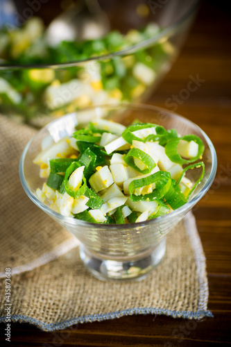 Foto fresh spring salad with boiled squid, boiled eggs and green onions