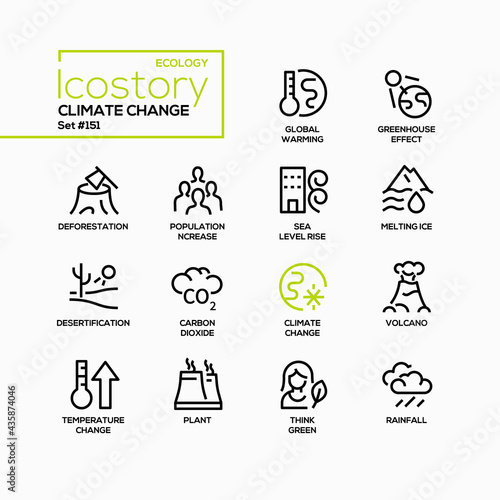 Climate change - line design style icons set