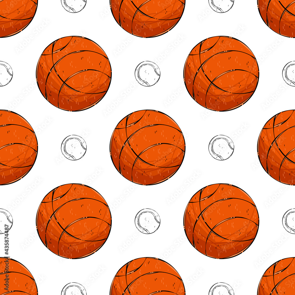 pattern with balls for basketball and tennis