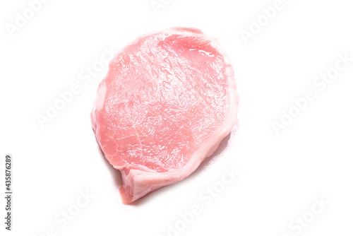 Raw pork pieces isolated on a white background.