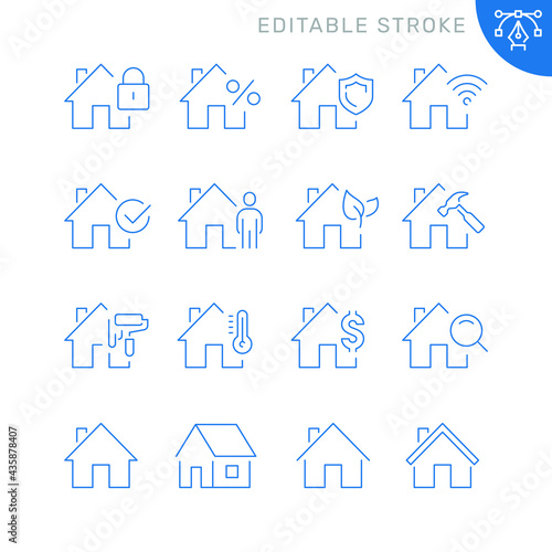 Real estate related icons. Editable stroke. Thin vector icon set