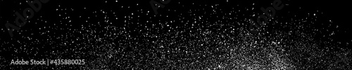 White Grainy Texture On Black. Panoramic Background. Wide Horizontal Long Banner For Site. Dust Overlay. Light Coloured Noise Granules. Snow Vector Elements. Illustration, EPS 10.