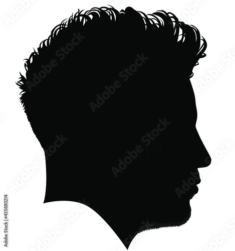 Fade Cut Irokese punk hairstyle for a adult men Punk rocker, bad guy look hairstyle. Pixie Cut Iroquois haircut on a man profile picture vector illustration realistic silhouette
