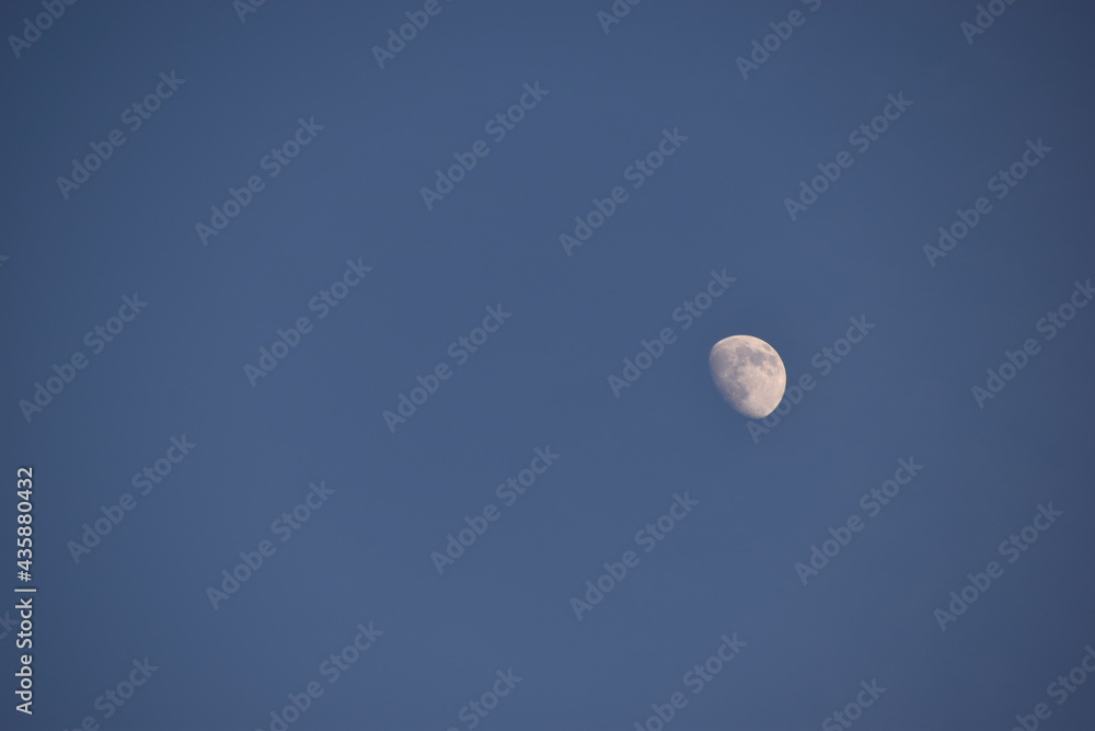 White moon in a blue sky in summer White moon in a blue sky in summer