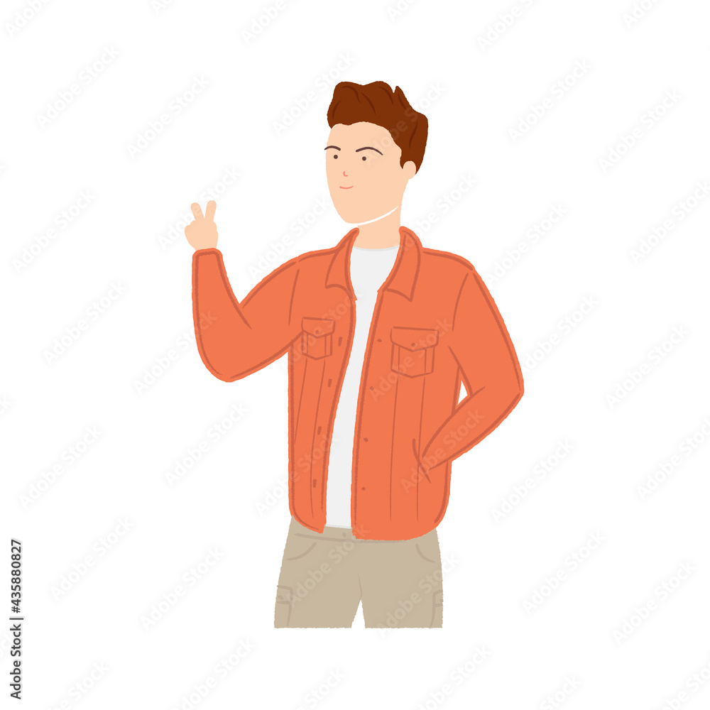 Young Man Posing Happily, Happy Guy, Boy in Jacket, Cool Guy, Young Guy in Jean Jacket, Vector Illustration Background Young Man Posing Happily, Happy Guy, Boy in Jacket, Cool Guy, Young Guy in Jean Jacket, Vector Illustration Background