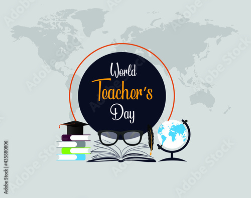 World Teacher's Day. October 5.vector illustration with school equipment for poster, brochure, banner and greeting card.