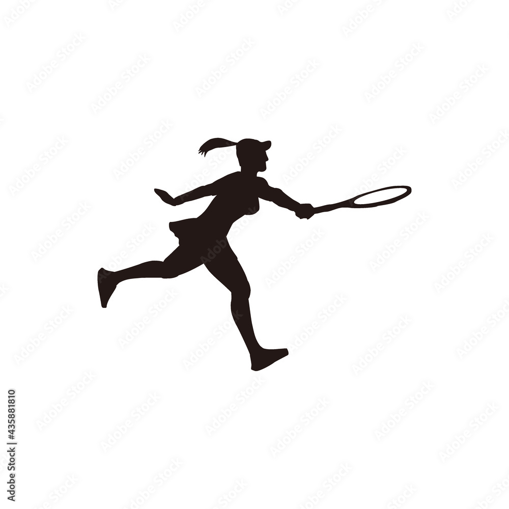 woman athlete swing her tennis racket silhouette - tennis cartoon athlete silhouette isolated on white