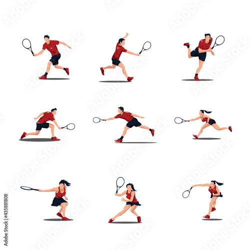 man or woman athlete swing their tennis racket set - tennis cartoon athlete isolated on white