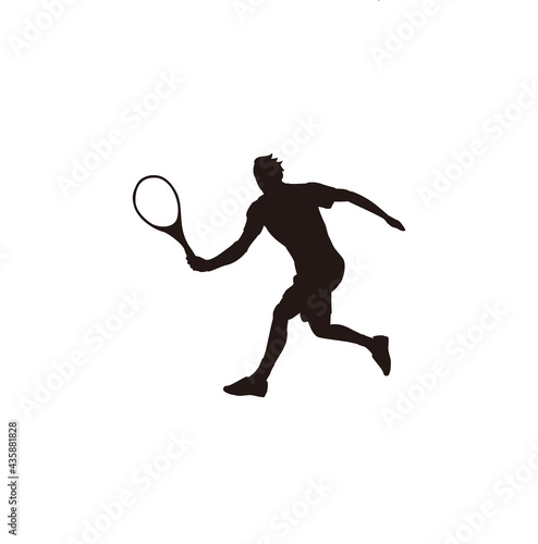 sport man swing his tennis racket silhouette - tennis athlete cartoon silhouette isolated on white