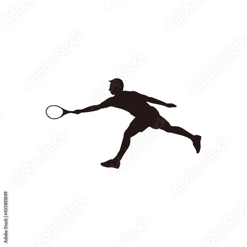 sport man swing his tennis racket horizontally to reach the ball silhouette - tennis athlete forehand swing cartoon silhouette isolated on white