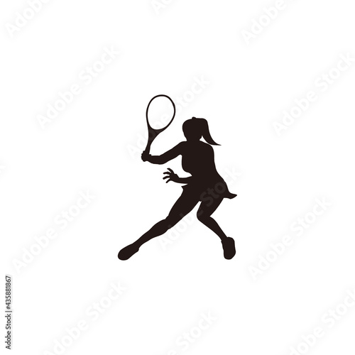 sport woman swing his tennis racket silhouette - tennis athlete cartoon silhouette isolated on white