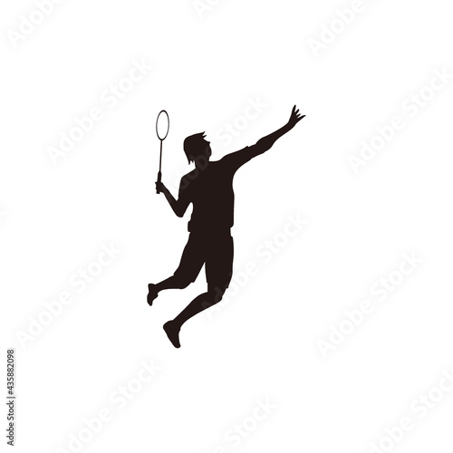 silhouette of men badminton player jumping at court - silhouette of sport men are playing badminton attack with smashing shuttlecock isolated on white