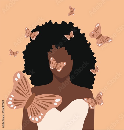 Curly girl illustration with butterflies