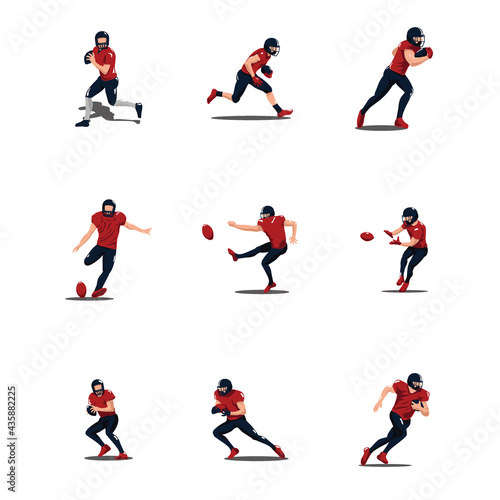 sport men playing rugby cartoon illustrations set - football player playing rugby cartoon set isolated on white