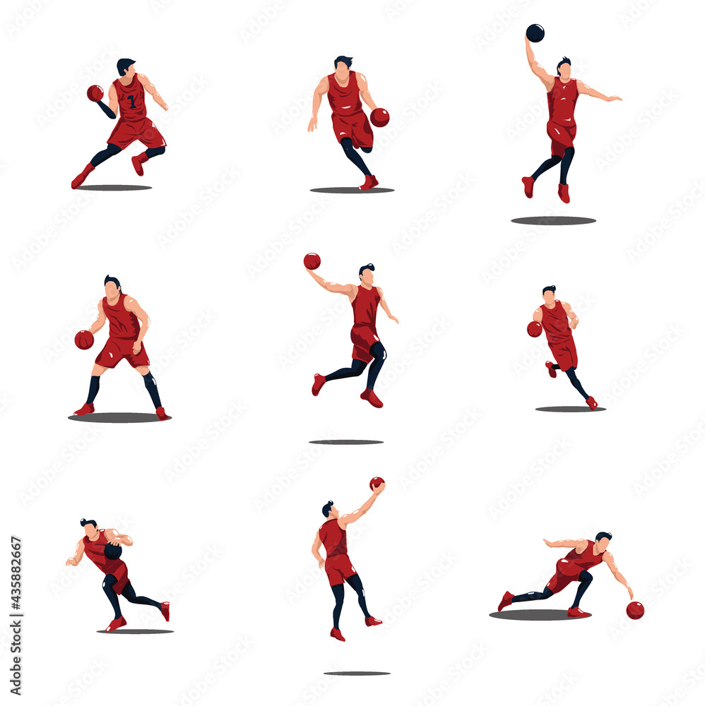 illustrations cartoon set of man playing basket ball game - illustrations set of basket ball player isolated on white illustrations cartoon set of man playing basket ball game - illustrations set of basket ball player isolated on white