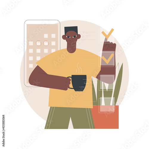 Set up daily schedule abstract concept vector illustration. Quarantine daily routine, schedule your day staying home, self-organization during pandemic, set up study calendar abstract metaphor.