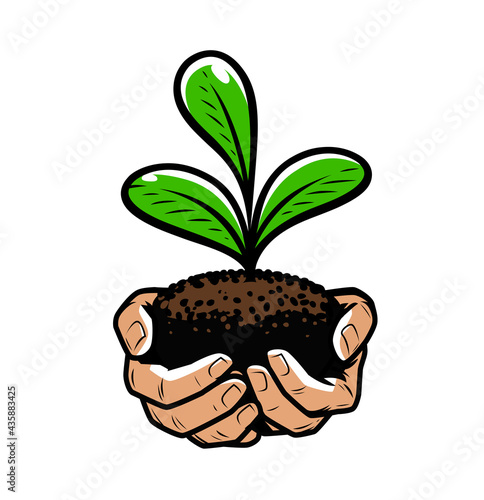 Hands with green sprout. Nature, ecology concept vector illustration