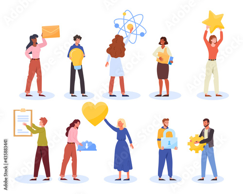 Set of tiny people of different activities