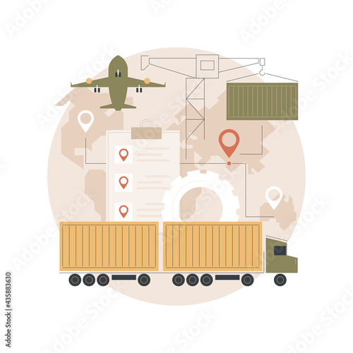 Import of goods and services abstract concept vector illustration. International sales process, material resources, domestic investment, shipping, trade balance, income abstract metaphor.