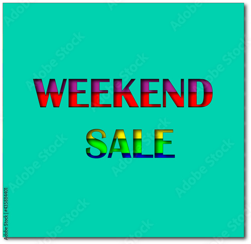 Tags with the inscription weekend sale. Green background. Paper cut style. Sales and discounts concept. 3D render.Vector.