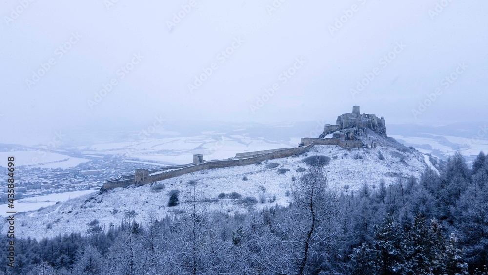 Aerial view in winter of Spis Castle in Slovakia Aerial view in winter of Spis Castle in Slovakia