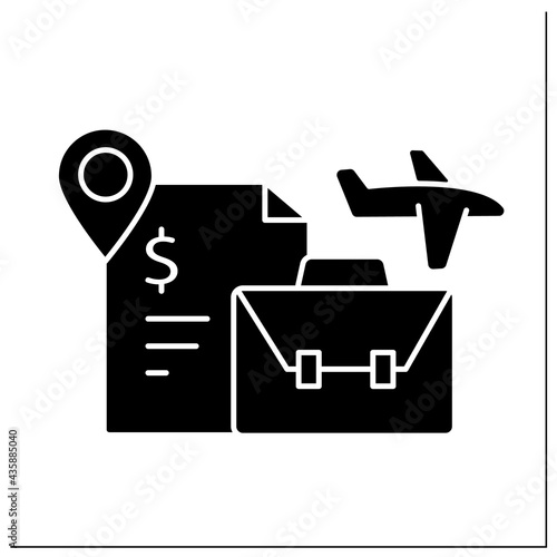 Labour migration glyph icon. Movement to another state to find job. Better living conditions. Work visa. Migration concept.Filled flat sign. Isolated silhouette vector illustration