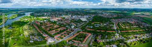 Aerial view of the city Lebenstedt in Salzgitter in Germany on a sunny day in spring.