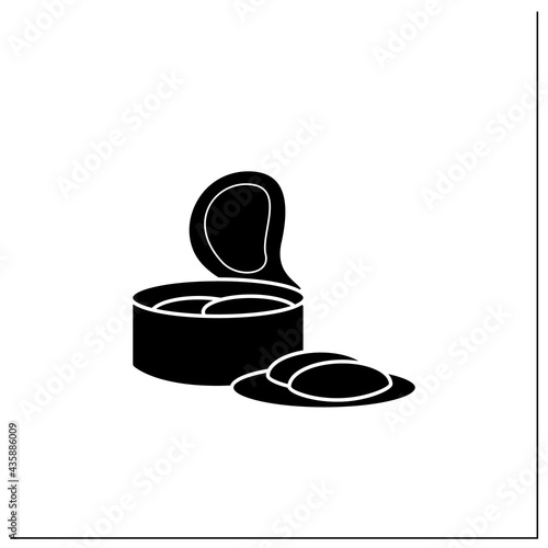 Canned tuna glyph icon. Steel container.Portion control, protection, tampering resistance from bacteria. Packing food concept.Filled flat sign. Isolated silhouette vector illustration