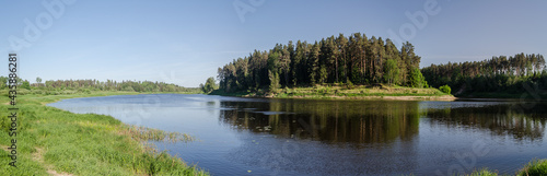 Beautiful river bend and forests on a sunny spring day.