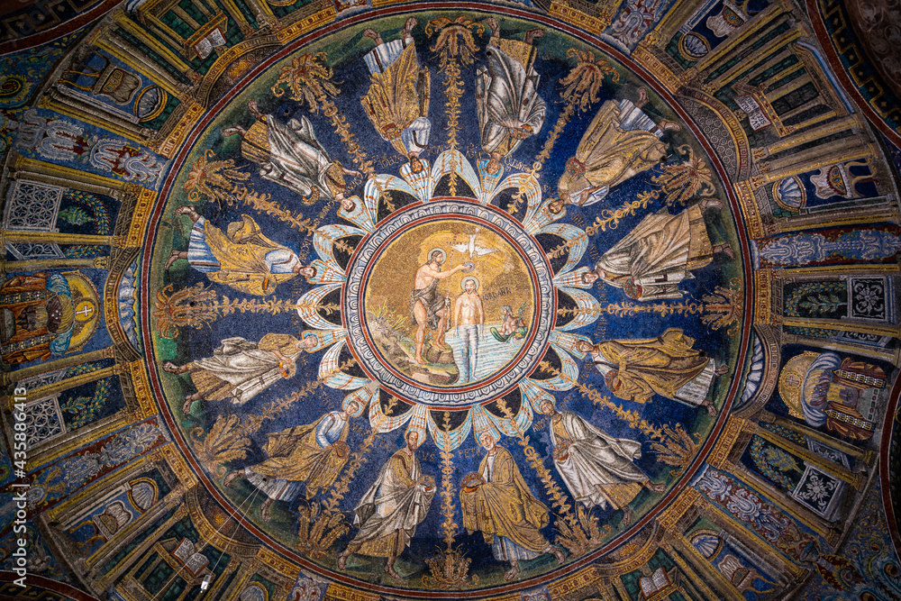 Interior of Baptistery of Neon. Ravenna, Emilia Romagna, Italy, Europe.