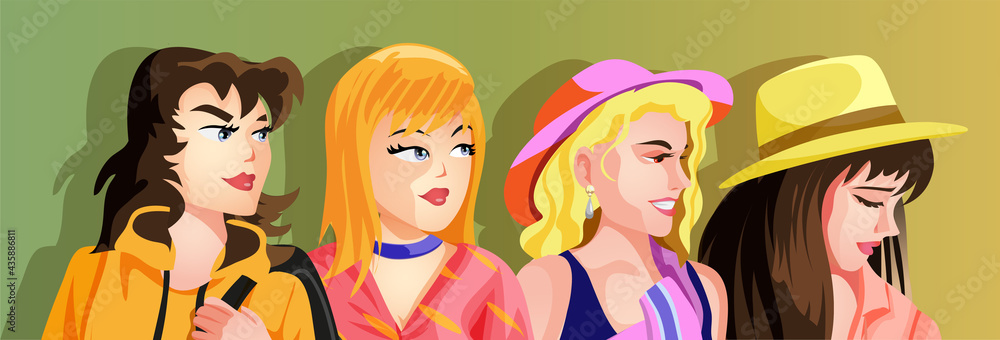 A set of cute girls hands illustrations in various clothes,hair and hats. Vector stickers or badges. Colorfull vector illustration in cartoon style A set of cute girls hands illustrations in various clothes,hair and hats. Vector stickers or badges. Colorfull vector illustration in cartoon style