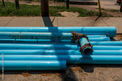 Pipes and fixtures used in a project to replace and upgrade the basic dringking water infastructure in an older Toronto neighbourhood. photo