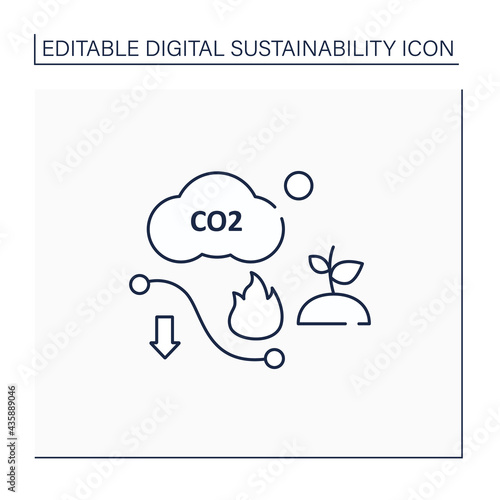 Carbon efficient line icon.Minimum feasible carbon emissions.Low air emissions.Climate change.Negative impact on environment.Digital sustainability concept.Isolated vector illustration.Editable stroke