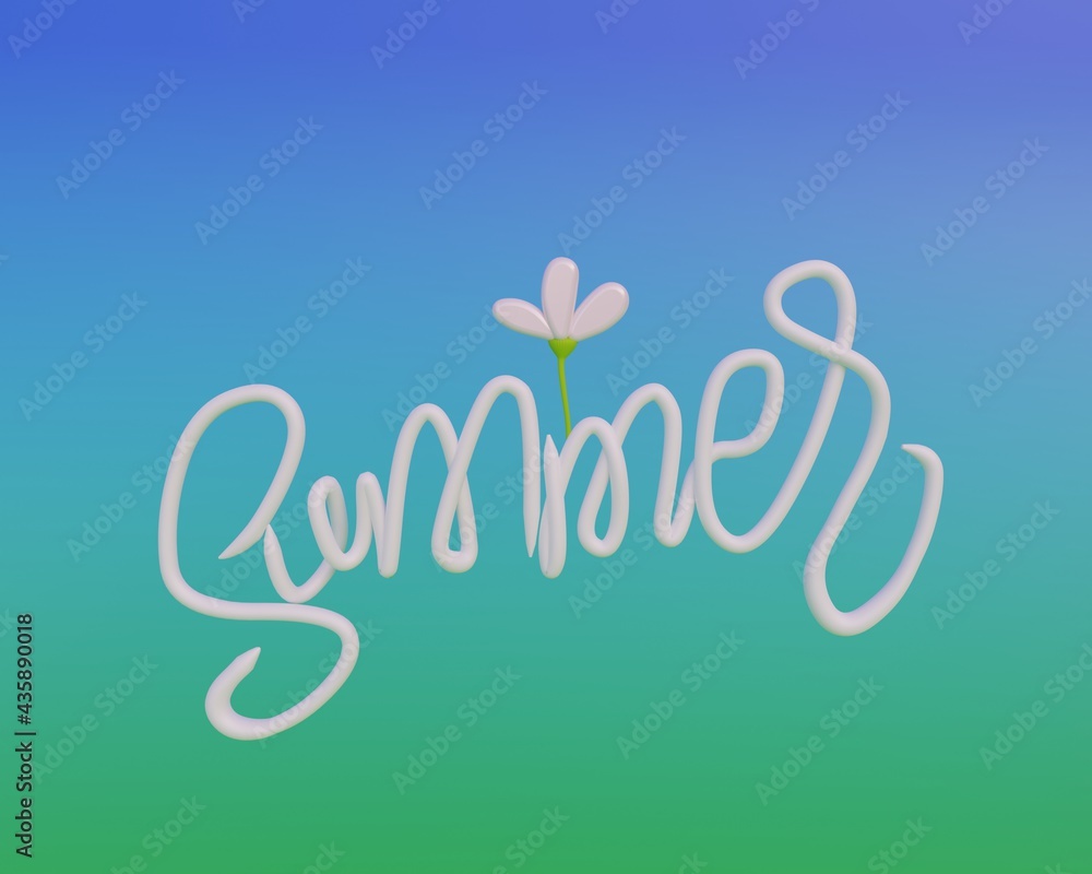 Summer 3d lettering illustration. Rendering illustration with text 