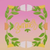 Summer 3d text floral illustration. Rendering illustration with text 