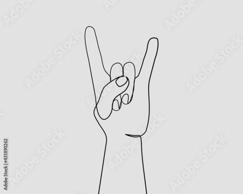 Continuous line, Symbol hand of rock. Drawing of set Music. (Vector illustration one line drawing)
