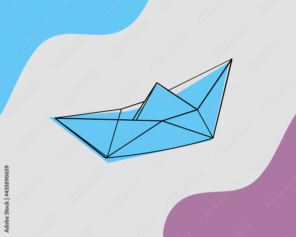 Continuous line, Origami paper boat. Drawing of set Art. (Vector illustration one line drawing) Continuous line, Origami paper boat. Drawing of set Art. (Vector illustration one line drawing)
