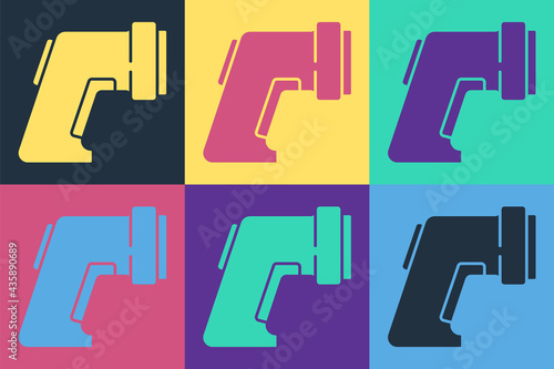 Pop art Digital contactless thermometer with infrared light icon isolated on color background. Vector