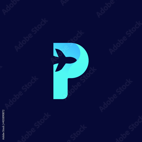 Airplane P Letter Logo Template