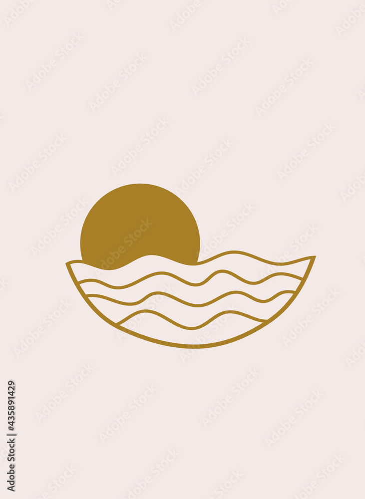 beautiful golden illustration boho style poster on beige background beautiful golden illustration boho style poster on beige background