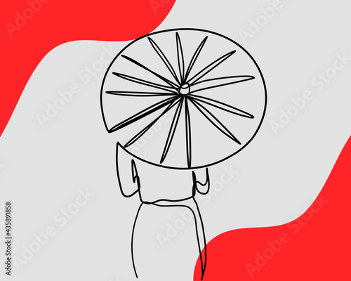 Continuous line  Woman holding traditional red umbrella. Drawing of set Local.  Vector illustration one line drawing 