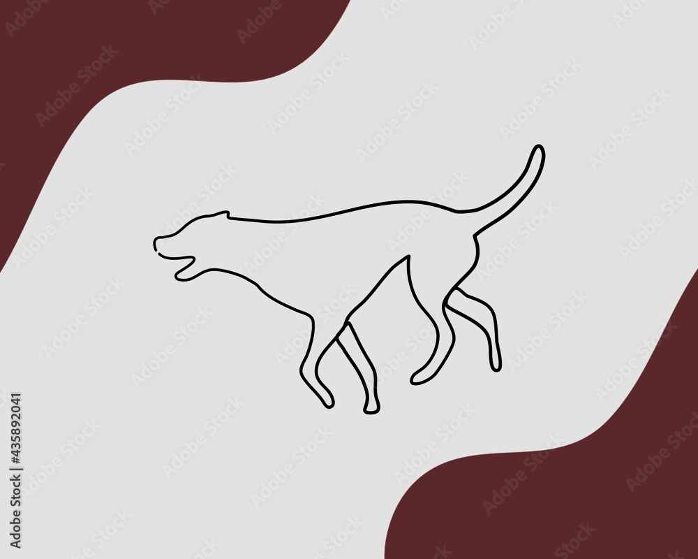 Continuous line, Dog running. Drawing of set Animals. (Vector ...