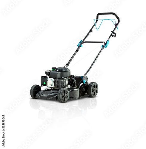 Lawnmower isolated shadow realistic​ reflection​ on​ white​ background​ with​ cutout​ and​ clipping ​path​
