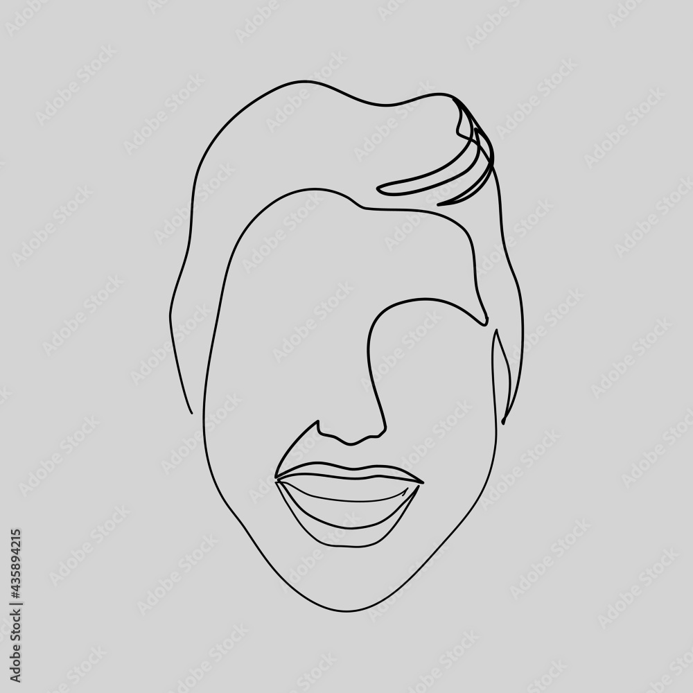 Continuous line, Close up, Happy cheerful young man. Drawing of set People. (Vector illustration one line drawing) Continuous line, Close up, Happy cheerful young man. Drawing of set People. (Vector illustration one line drawing)