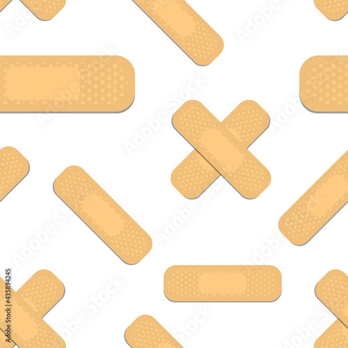 Seamless pattern with sticking plasters. Medical patch repeat texture. On white background. Stock vector illustration.