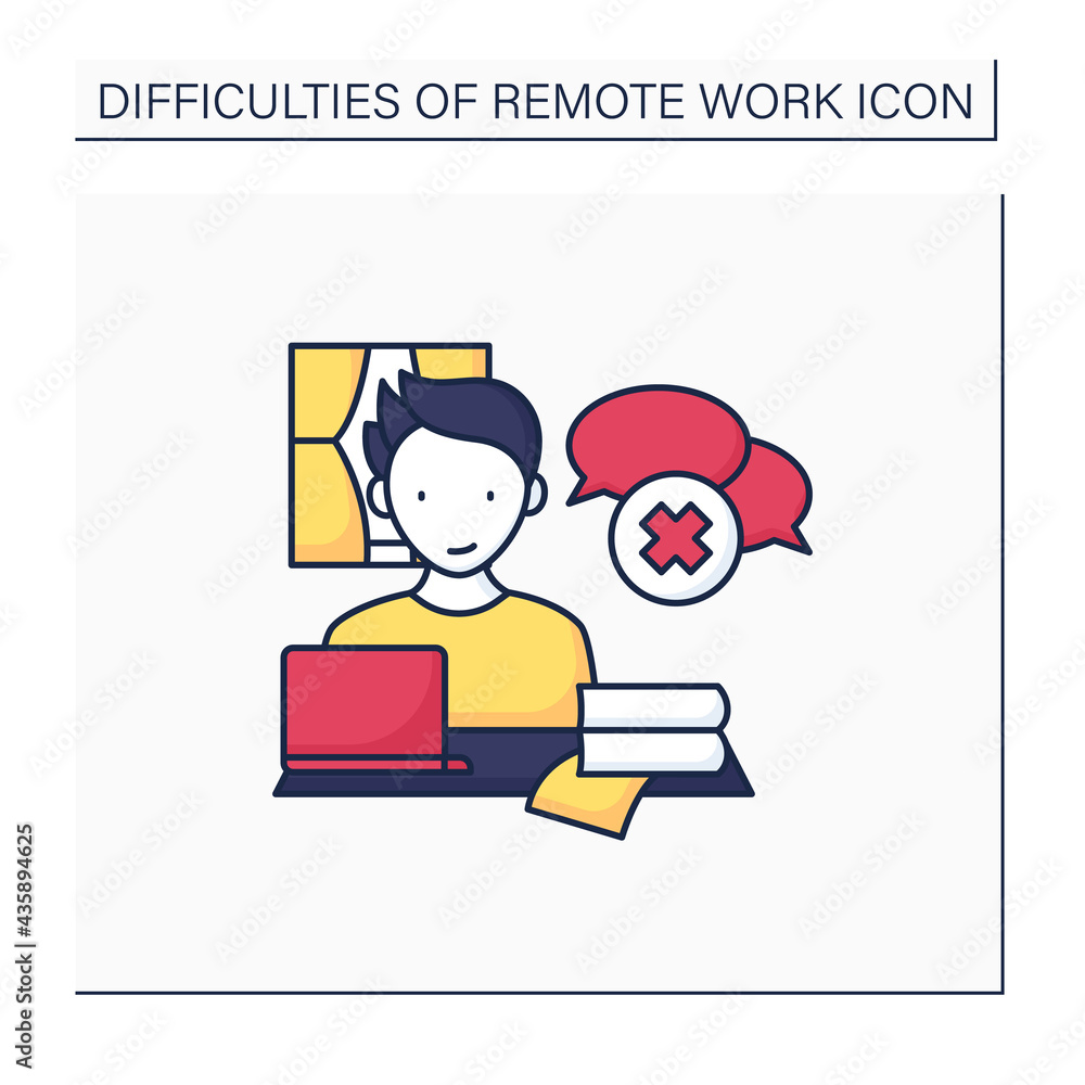 Remote work color icon. Lack of spontaneous conversations. Concentrate only on work. Career difficulties concept. Isolated vector illustration