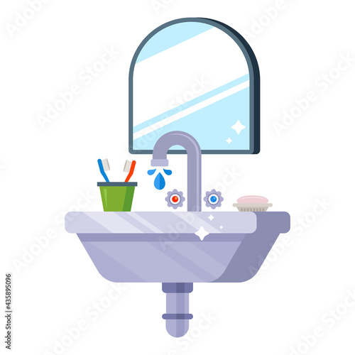 a clean sink in the toilet for washing in the morning. flat vector illustration.