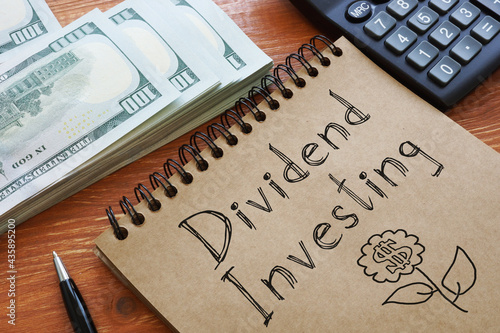 Dividend investing is shown on the business photo using the text