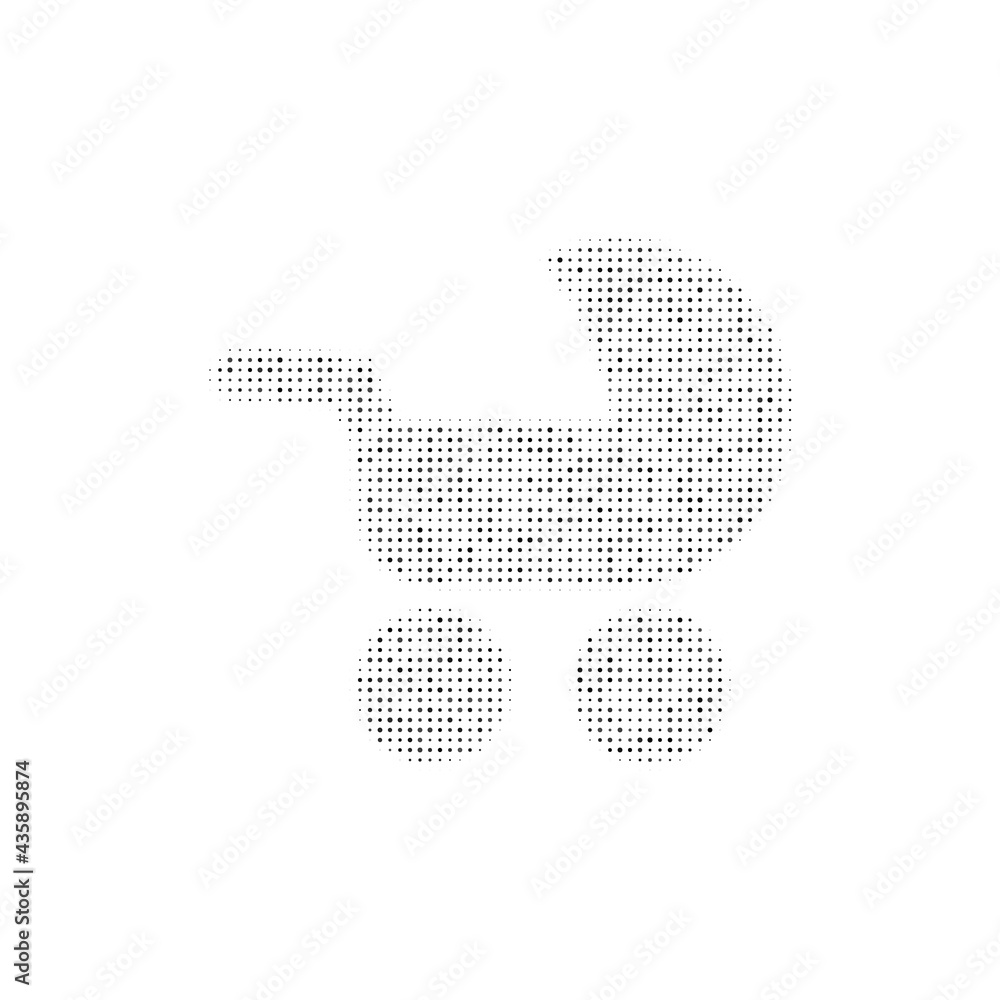 The baby carriage symbol filled with black dots. Pointillism style. Vector illustration on white background The baby carriage symbol filled with black dots. Pointillism style. Vector illustration on white background